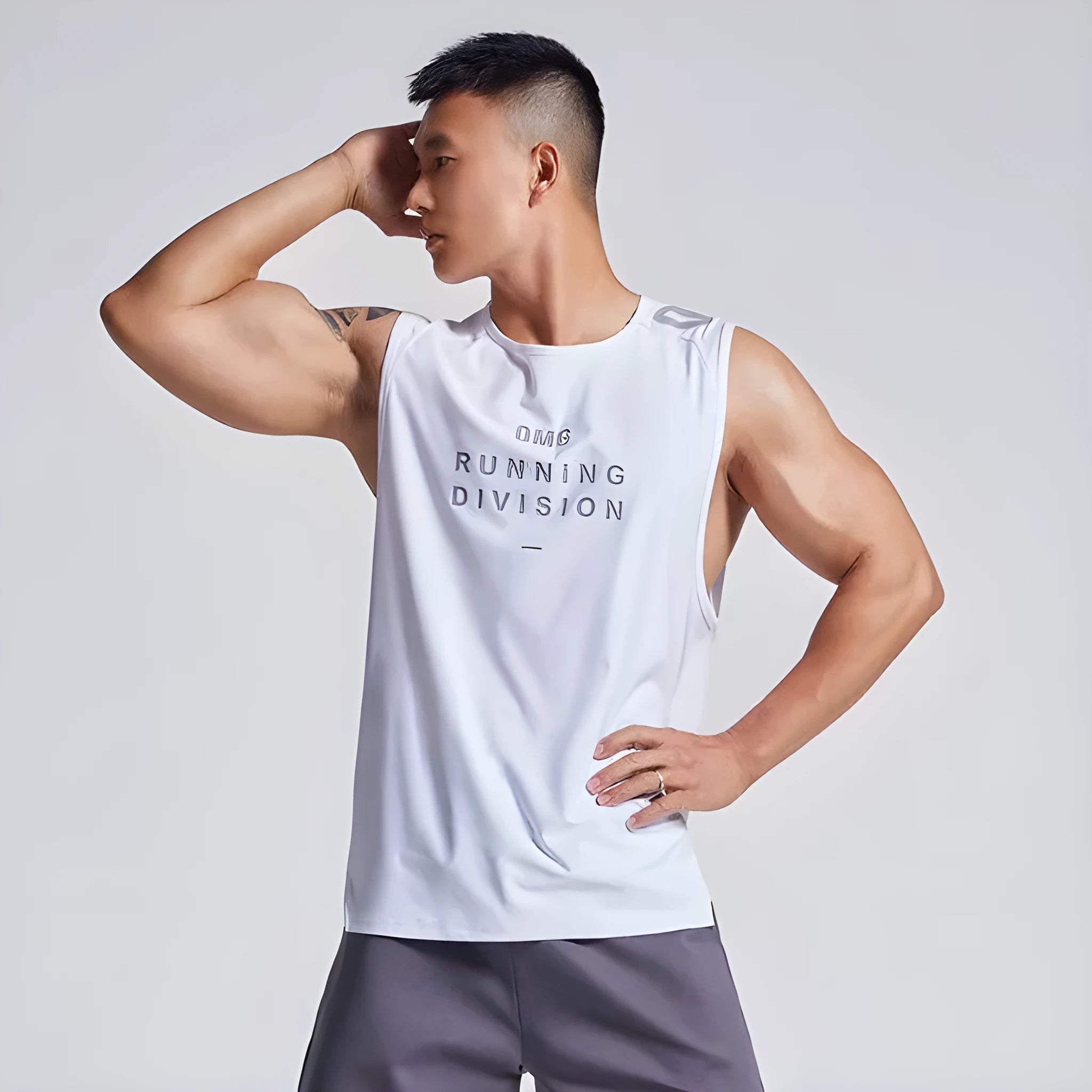 Men's loose fit mesh sports vest in black, blue, grey, or white