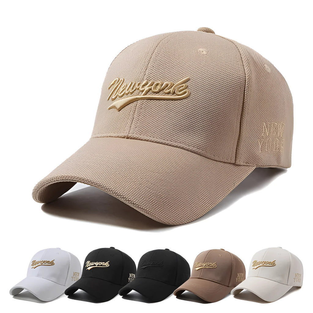 Hard crown baseball cap with embroidered letters in cotton, adjustable size, breathable sunshade