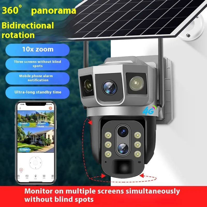 V380 4G outdoor smart security camera with solar panel and 10x zoom capability