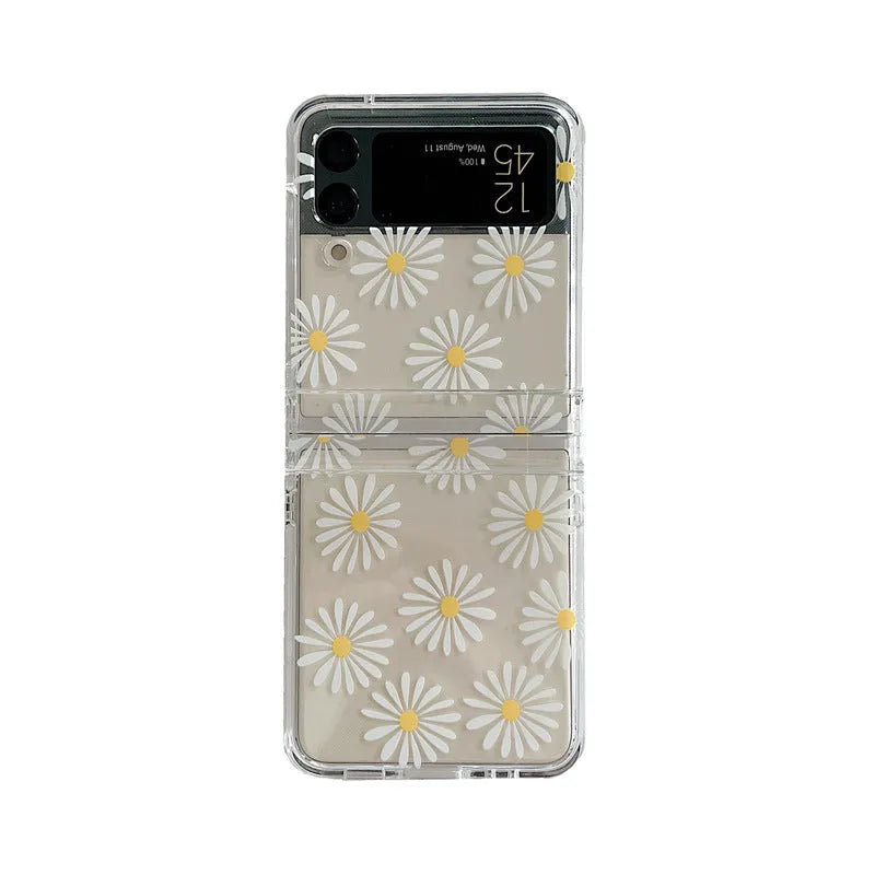 Floral folding phone case for Samsung Z Flip with daisy pattern on PC material