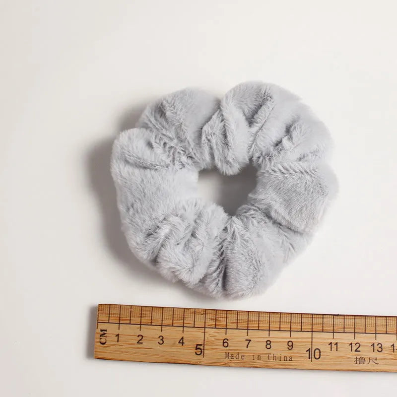 Girly cute plush large intestine hair tie in vintage geometry style, available in 9 colours including black and pink