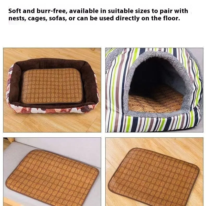 Brown woven rattan cooling mat for a dog in a large size.