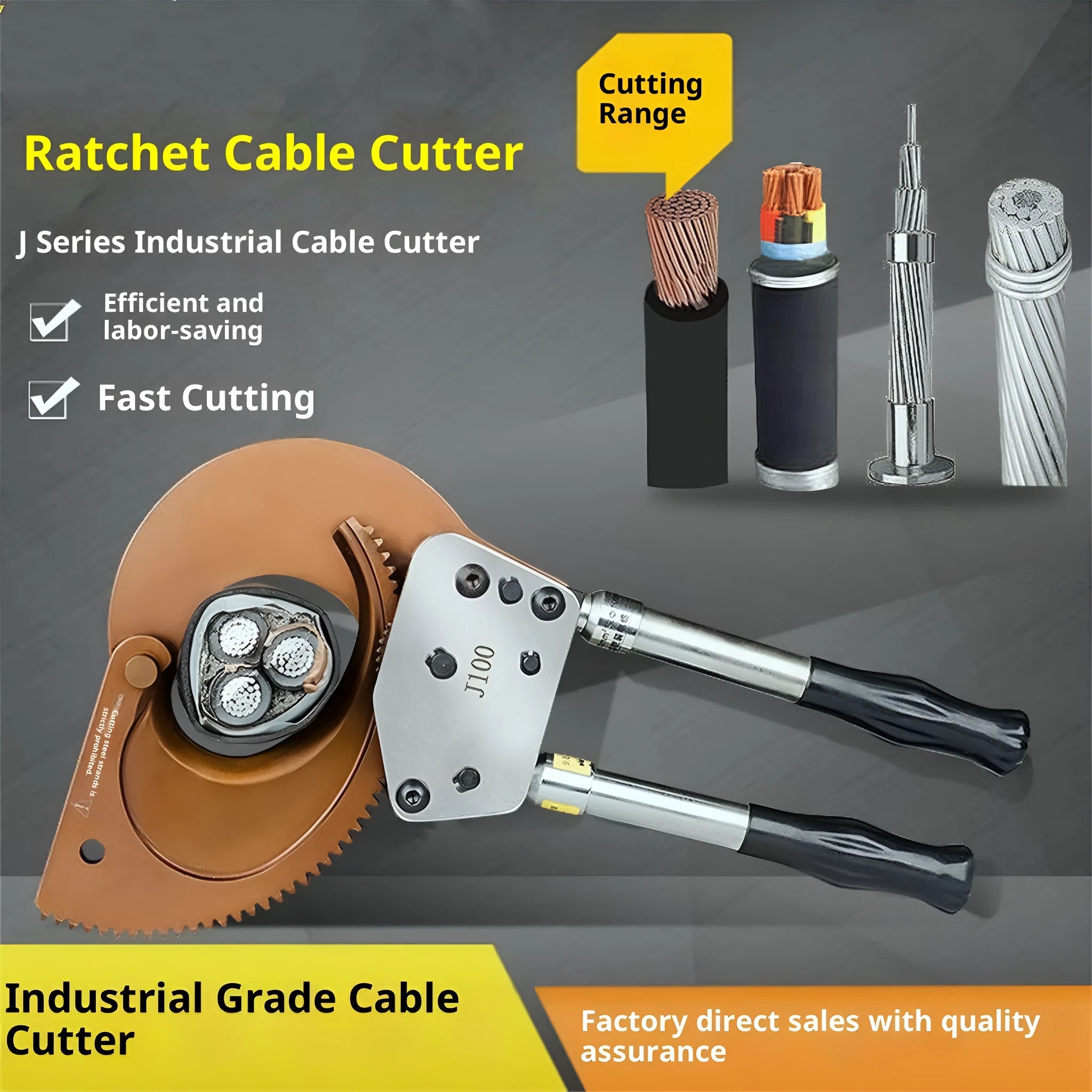 Ratchet-type wire cutter chromium-vanadium alloy steel for cutting cables up to 300 sq mm or 30 mm diameter