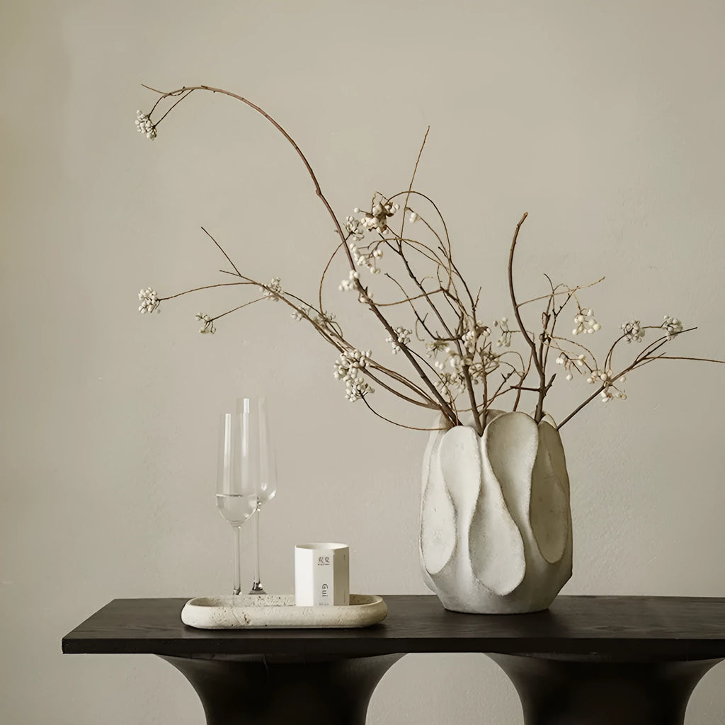 Irregular handmade ceramic vase for flower arrangements in living room or desktop settings