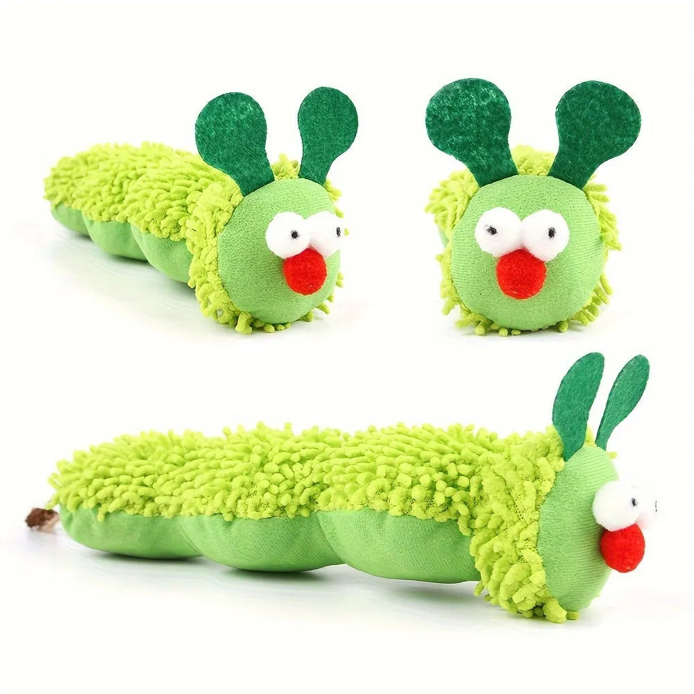 Green interactive rechargeable plush cat toy pillow measuring 24cm long