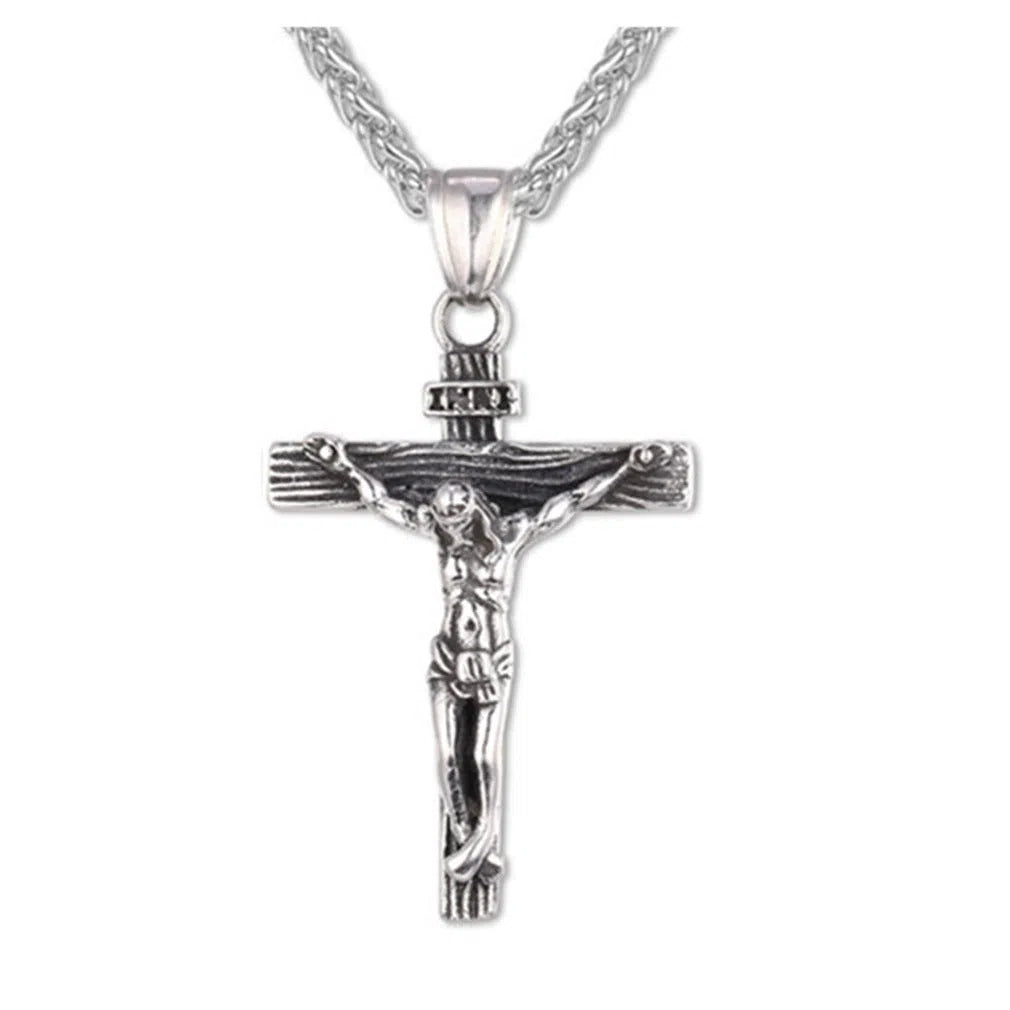 Easter Jesus cross necklace on titanium steel alloy chain, gold finish with cross chain, vintage geometry pendant