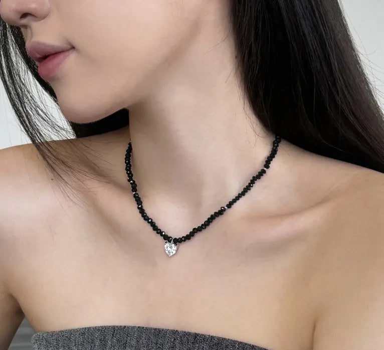 925 sterling silver heart necklace for women platinum black pendant