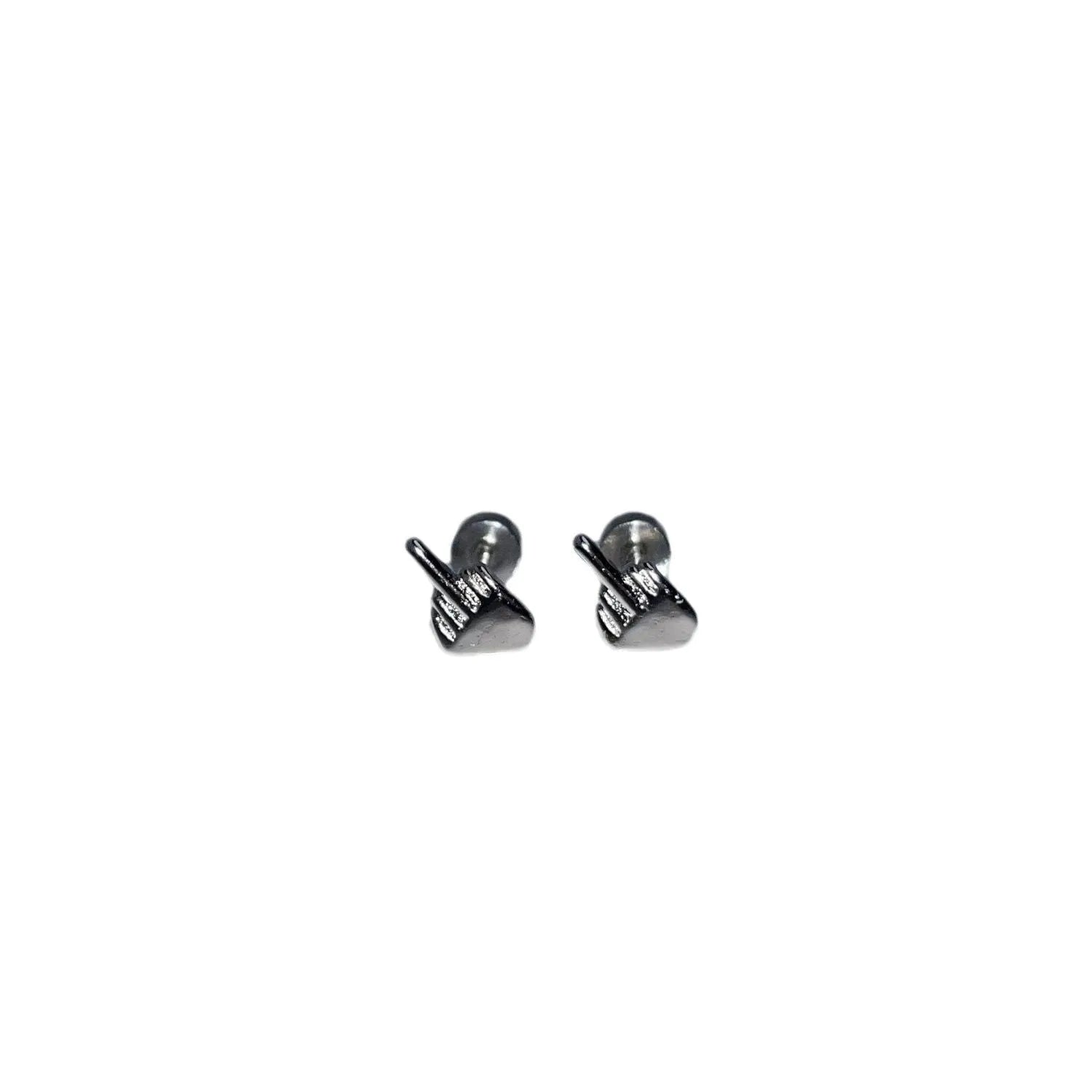 Niche quirky middle finger alloy screw clasp ear cartilage earring for women, vertical motif, bow shape, one pair