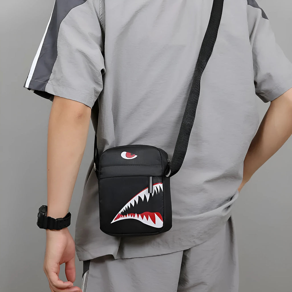 Men's small oxford cloth crossbody bag with animal pattern design in black colour option