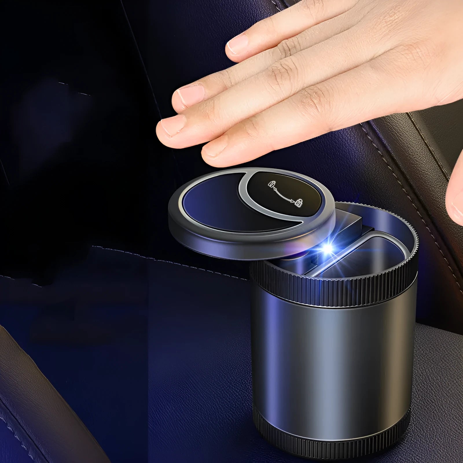 Automatic sensing ashtray in Deep Sky Grey colour with USB connectivity for vehicle home office use