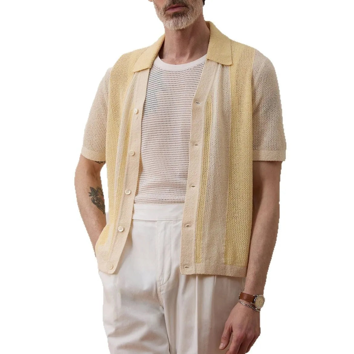 Yellow women's short-sleeved polo shirt with an asymmetric design detail.