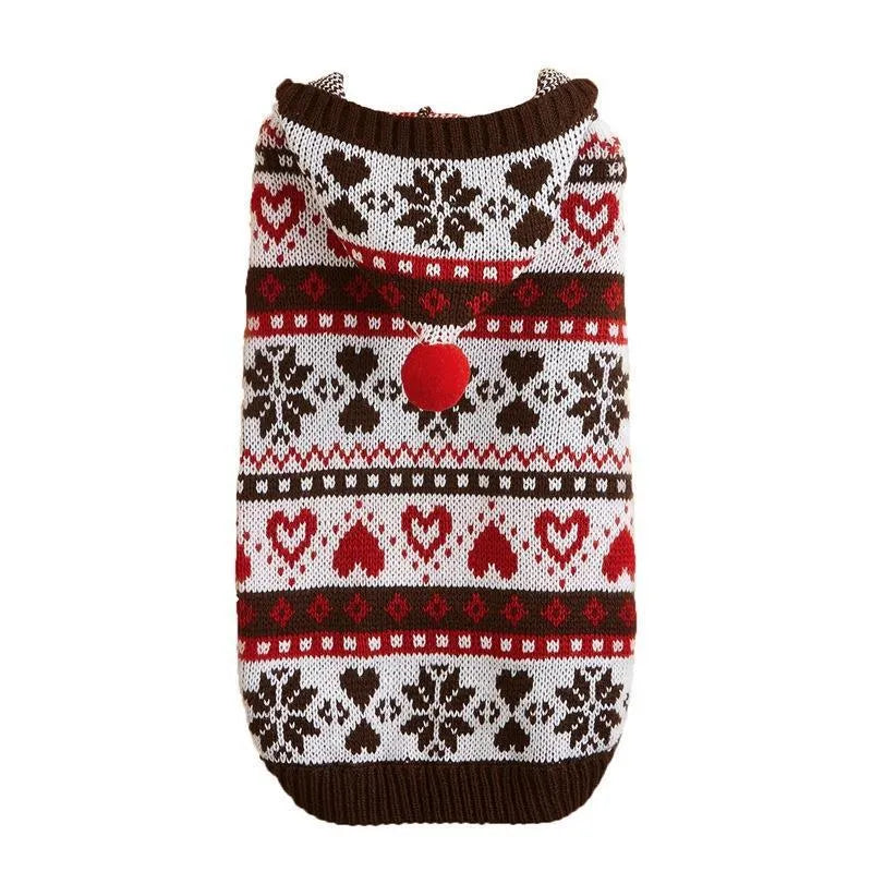 Acrylic knitted dog jumper with snowflake love stripe camouflage pattern in blue pink grey colour options