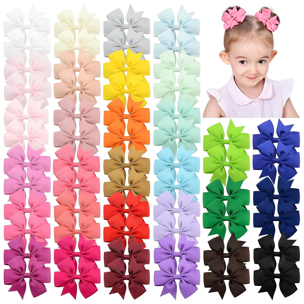 20 pairs of 3-inch grosgrain ribbon hair bow clips with alligator clips in mixed colours for toddlers