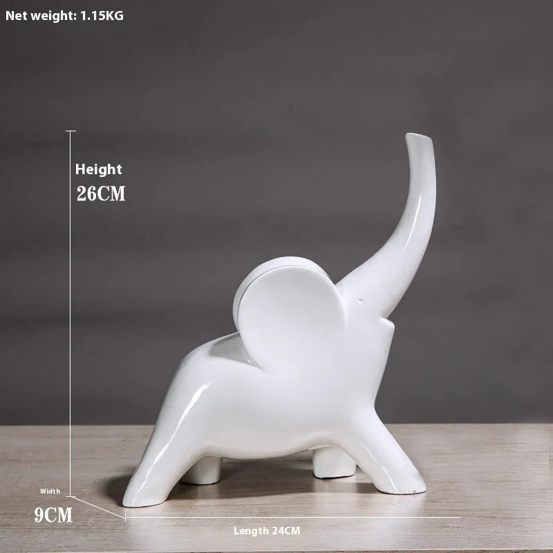 Minimalist solid resin elephant ornament in rose gold on a shelf.