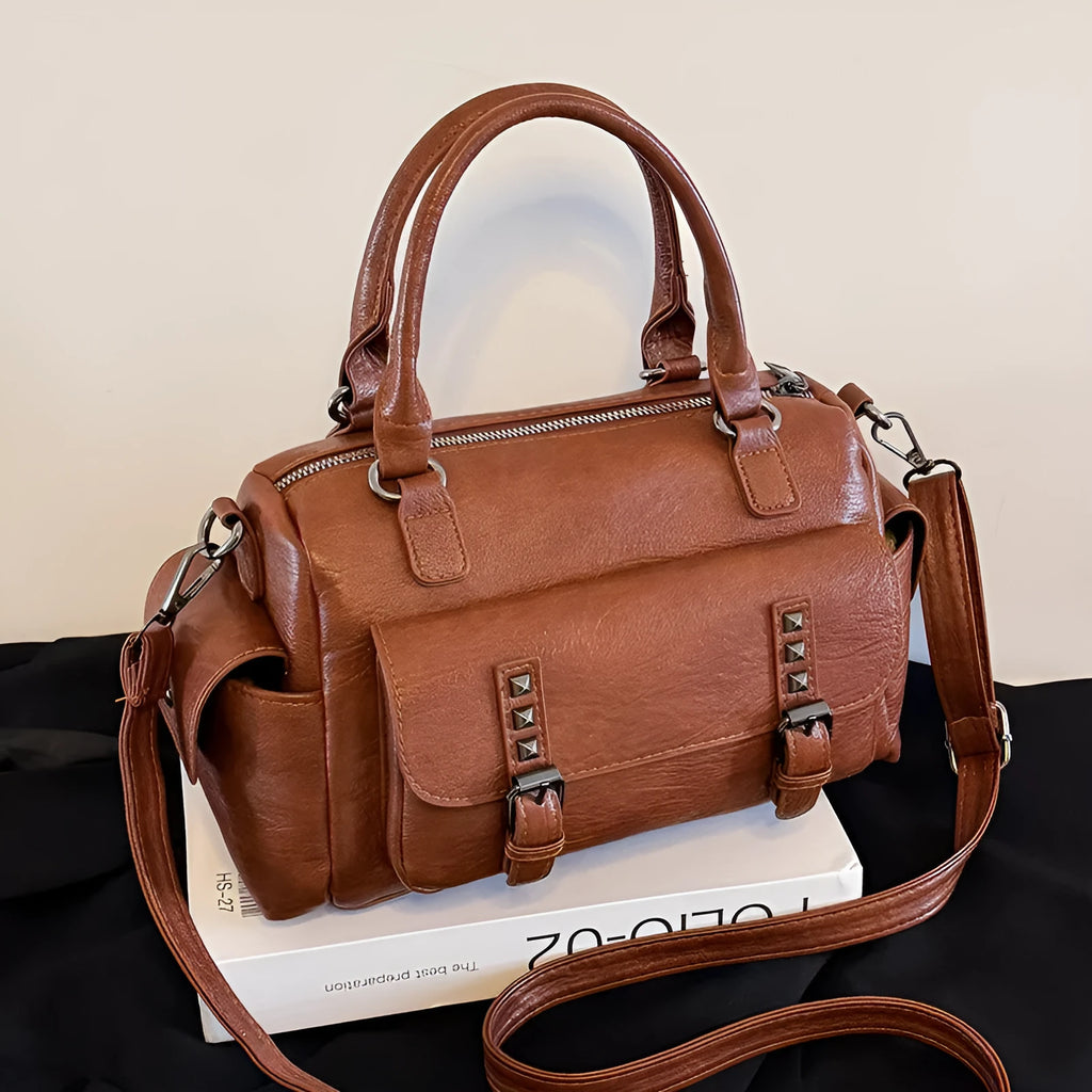 Large vintage messenger bag in horizontal square design with contrast stitching