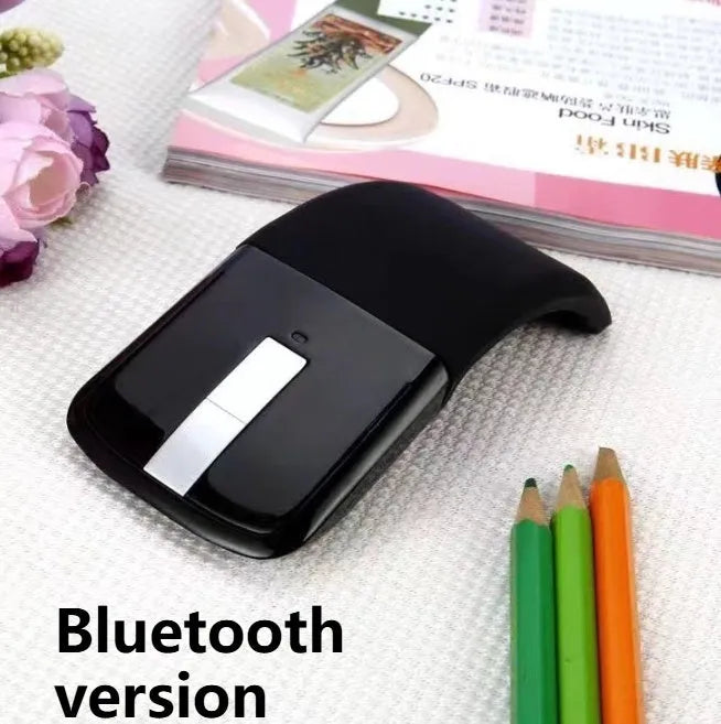 Folding Bluetooth touch wireless mouse showing compact design and multiple colour options