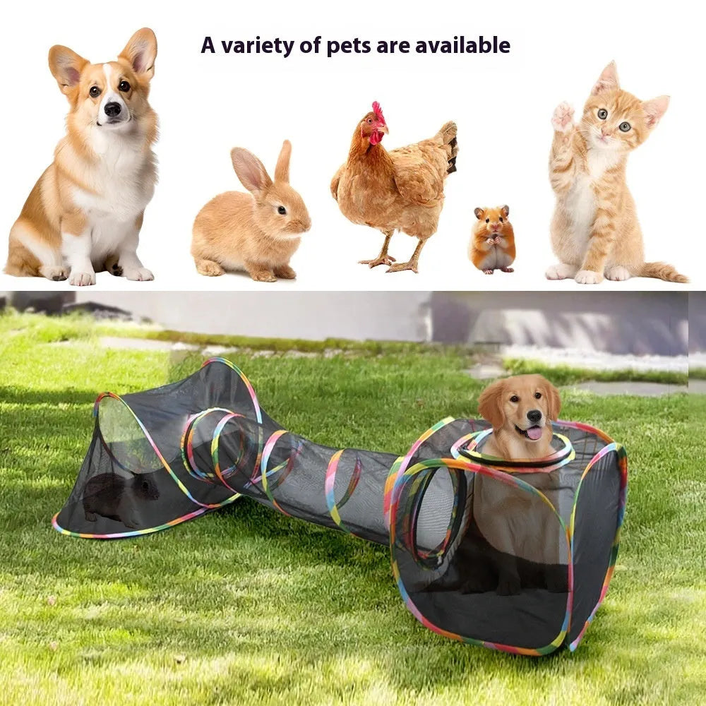 Foldable mesh cat cage showing hexagonal, square, tent, tee and long straight style options