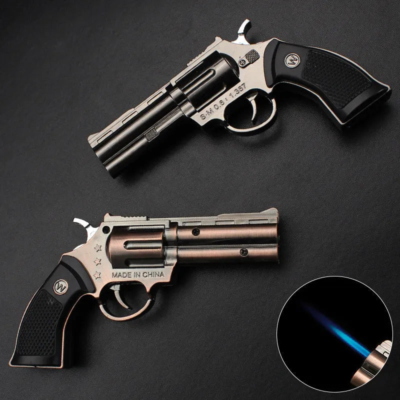 Inflatable windproof metal lighter with direct flame in black or gold colour