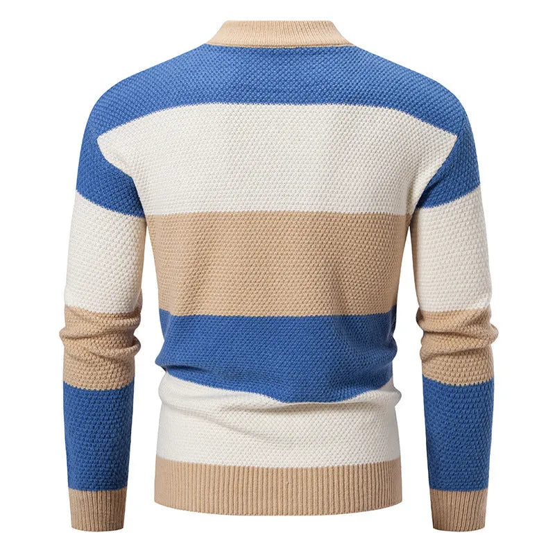 Men's fall winter loose fit colour block rhombus twisted sweater pullover in black, white and khaki