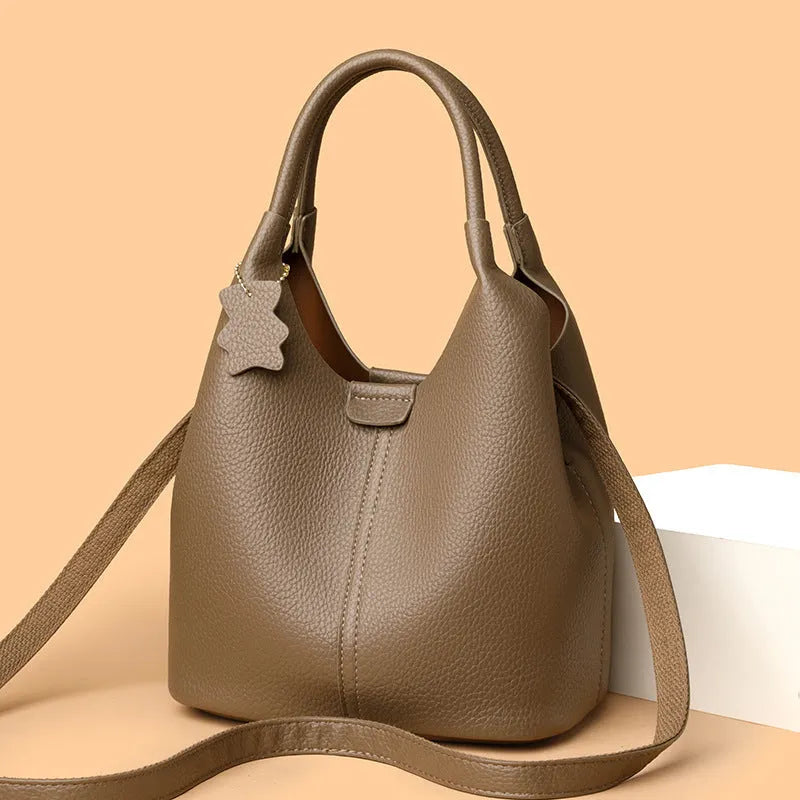 New all-match tote crossbody bag in soft PU leather with double shoulder straps, sandwich pocket, in khaki colour