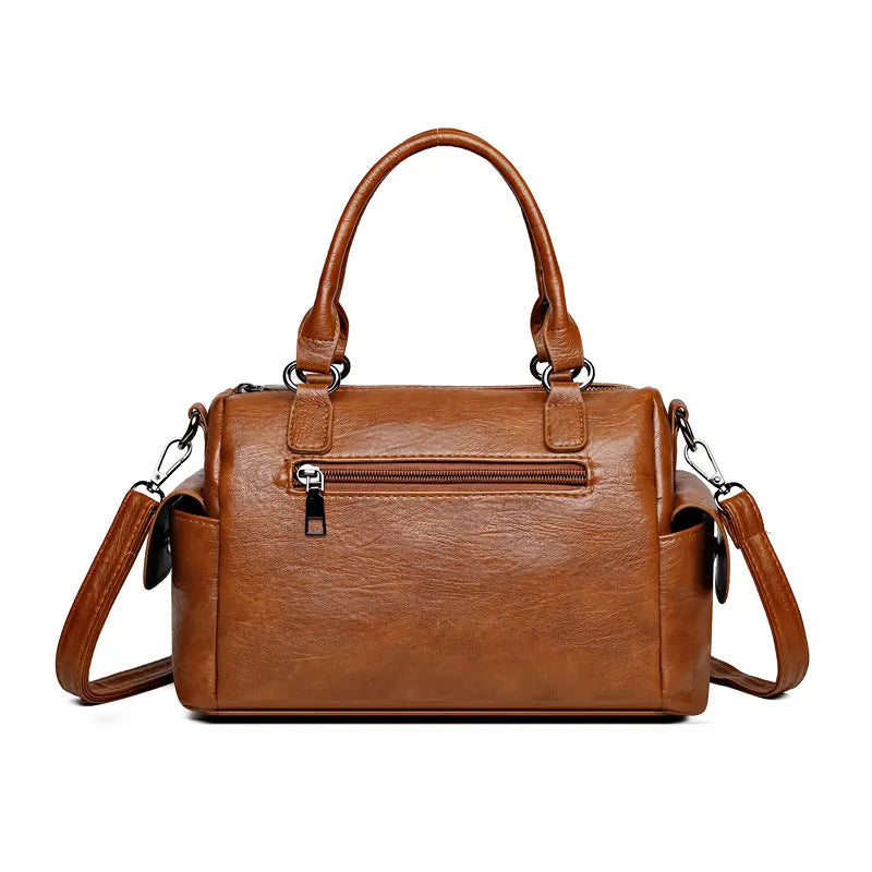 Large vintage messenger bag in horizontal square design with contrast stitching