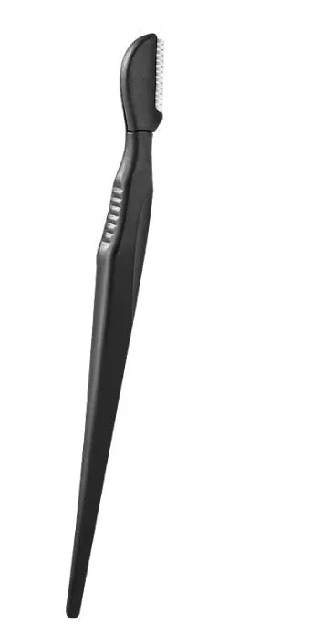 Black eyebrow trimmer set with stainless steel blade and compact 14x10x2cm dimensions