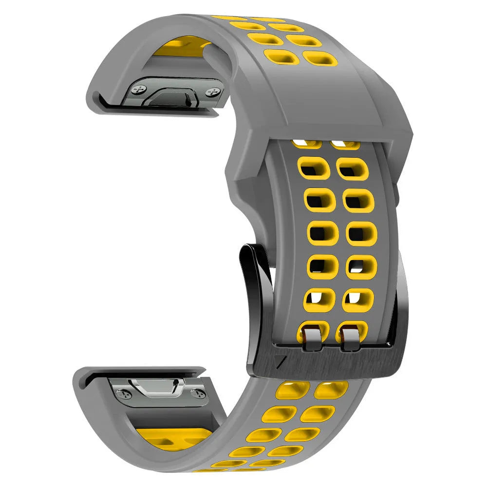 Quick release two-tone silicone watch strap shown in Army Green Black colour with pin buckle.