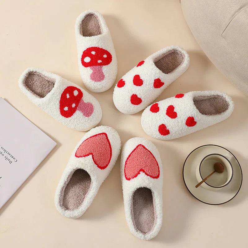 Women's cartoon plush home slippers with PVC soles in Big Love design