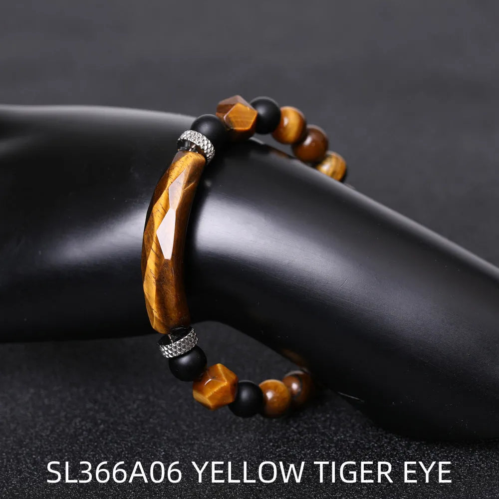 Black agate bracelet with diamond-shaped geometric cut and fan pattern detailing