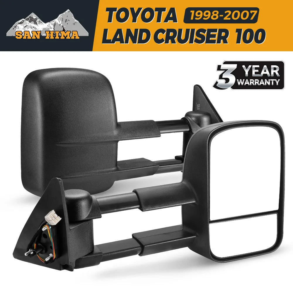 Black foldable rearview mirrors for Toyota Land Cruiser 100 Series 1998-2007 replacement