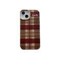 Light Coffee Plaid Lucky silicone phone case for iPhone 14 with embossed letter pattern and all-inclusive coverage