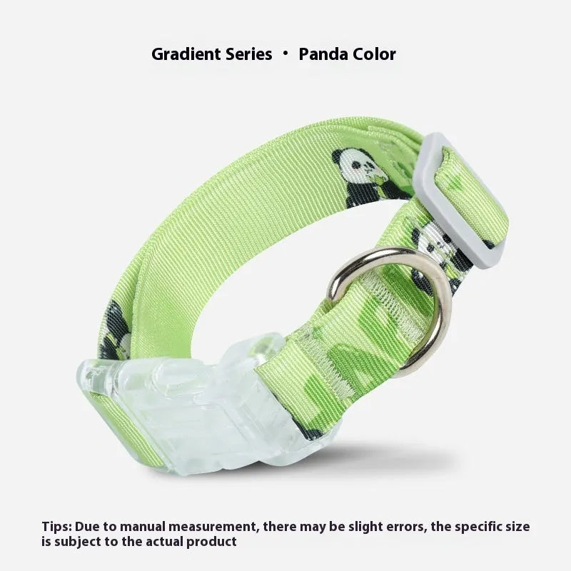 Adjustable nylon dog collar with cartoon gradient printing in small, medium, and large sizes