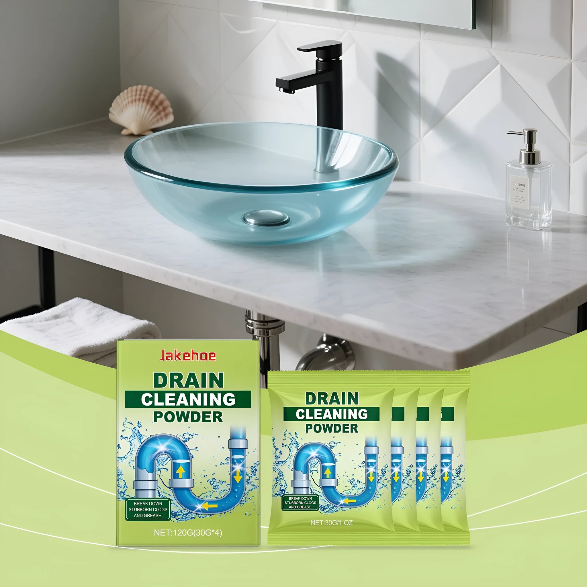 120g drain cleaning powder pack for unblocking sinks, toilets, and shower drains