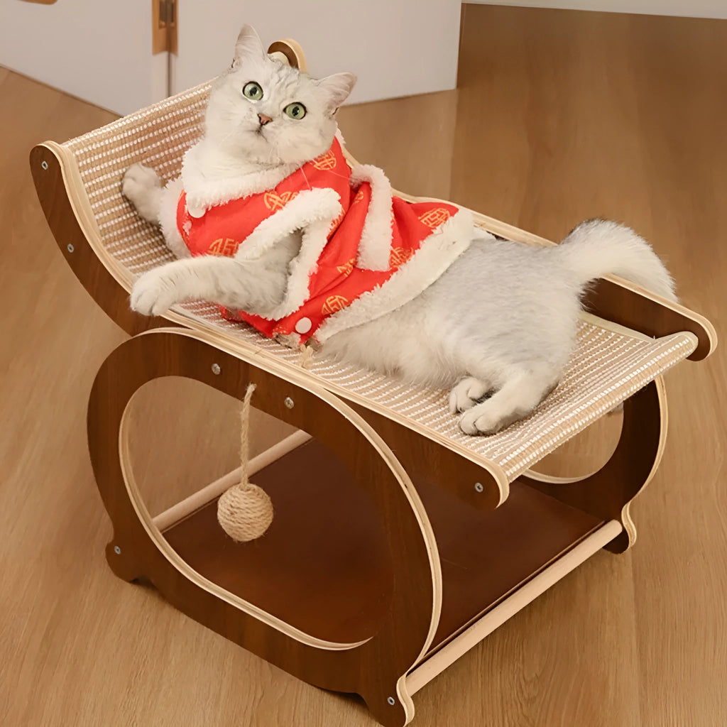Solid wood sisal scratching mat for cats in walnut colour option
