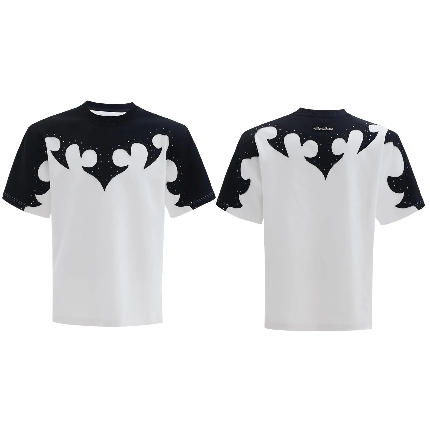 Men's heavy cotton T-shirt with 3D burnt flower rhinestone embroidery on red fabric