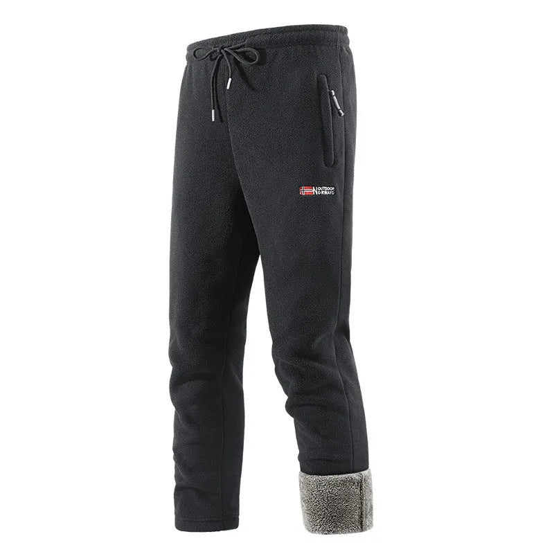 Fleece-lined flared trousers for women in khaki colour with low waist and patchwork design
