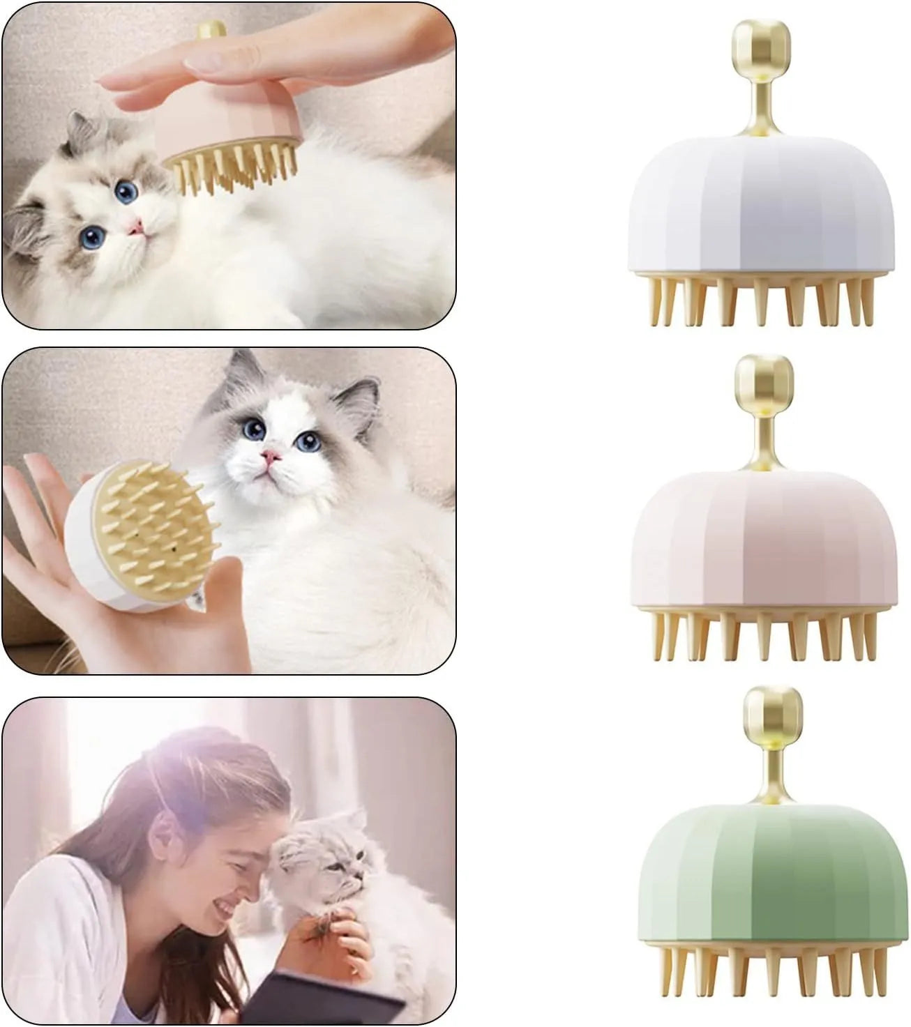 Green pink white dog cat bath massage shampoo brush with double-sided design and drain holes