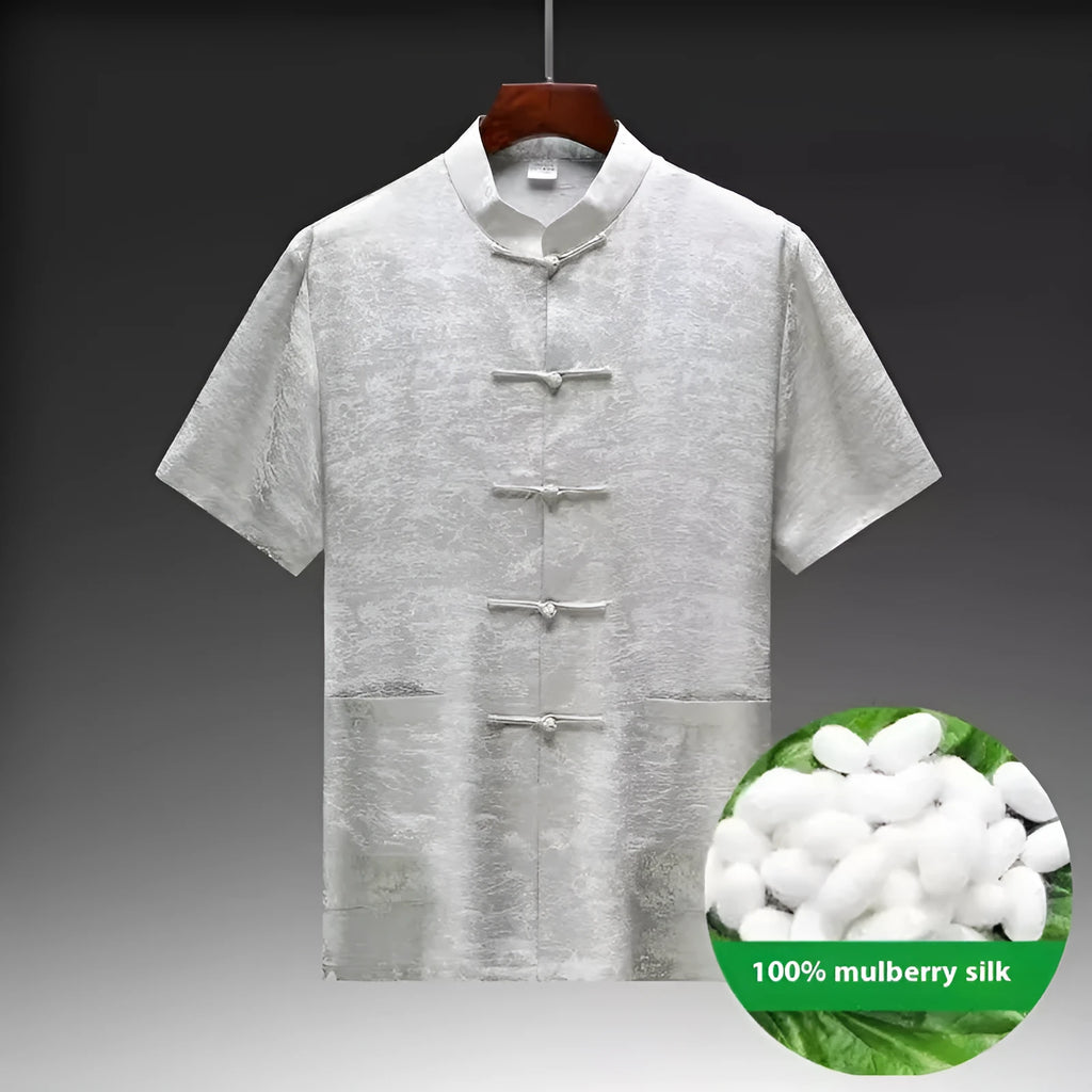 Traditional Chinese mulberry silk Tang suit for middle-aged men in light green colour