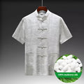 Traditional Chinese mulberry silk Tang suit for middle-aged men in light green colour