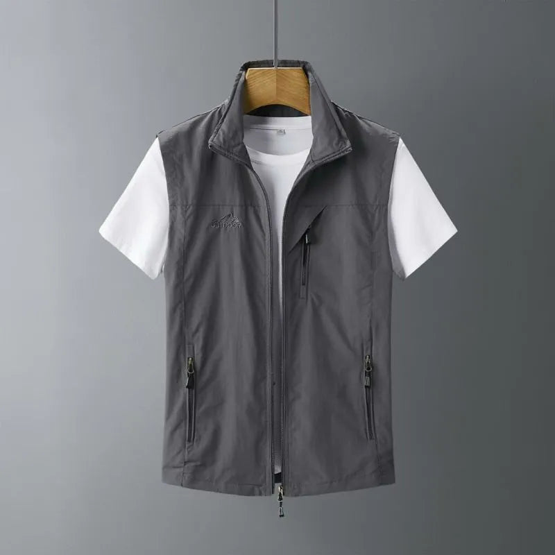Men's slim fit rabbit fur waistcoat with a hood in army green