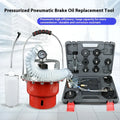 Pneumatic brake fluid replacement machine with pressure gauge and large fluid tank for automotive workshop use.