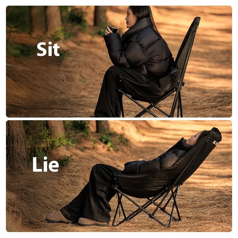 Night black portable folding camping recliner chair with oxford cloth seat