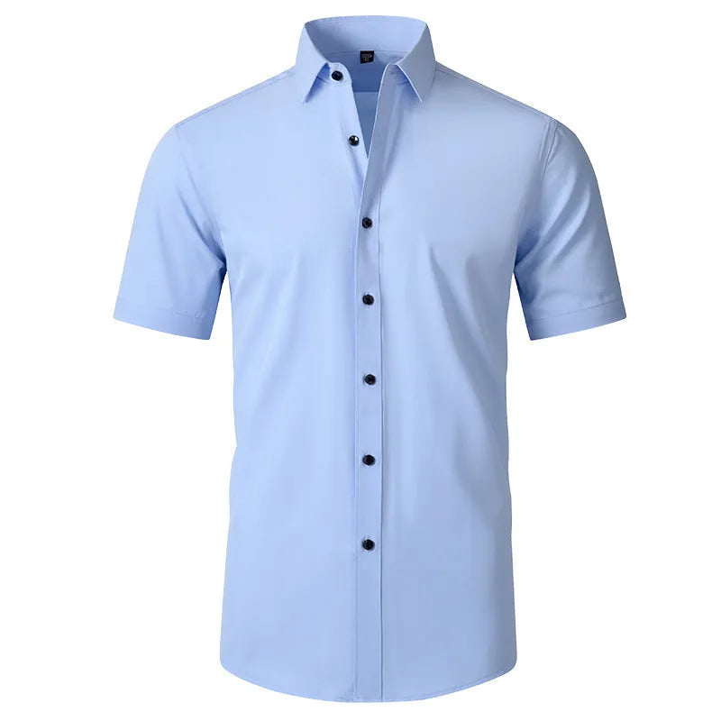 Korean slim-fit solid colour men's shirt in navy blue long sleeve non-iron chemical fibre blend casual shirt