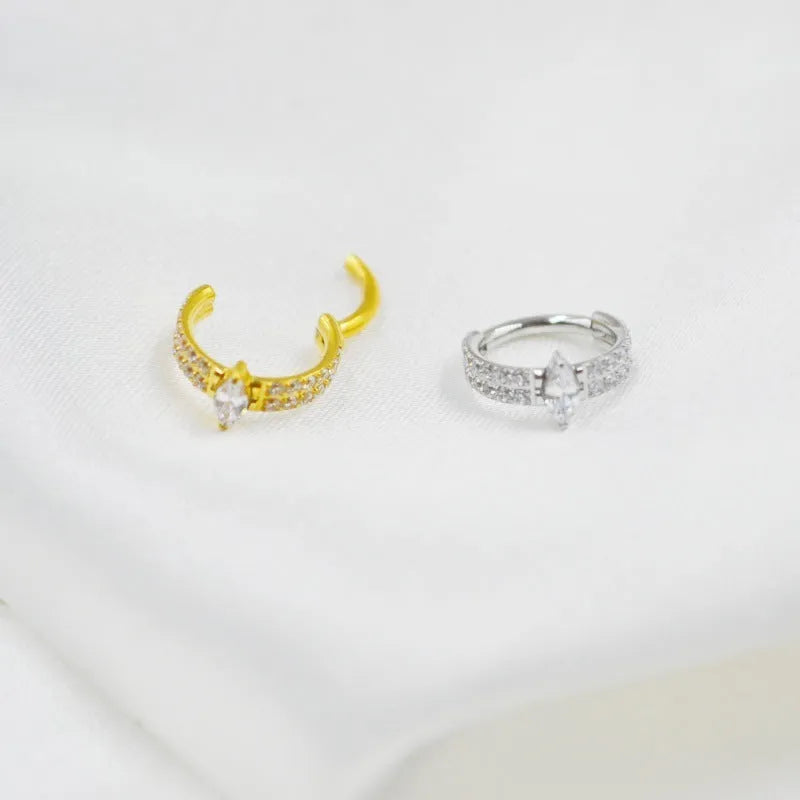 Heart-shaped zircon earrings with diamond treatment in 316 titanium steel, silver or gold colour options