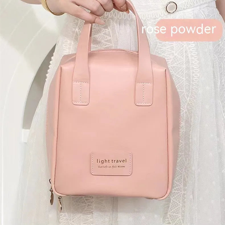 Shell shape PU leather waterproof cosmetic bag in milk apricot white with metal zipper