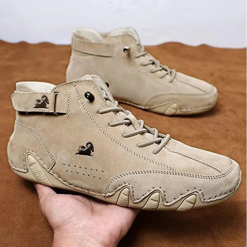 Men's ankle boots autumn winter suede velcro lace-up sneakers non-slip rubber sole black grey khaki