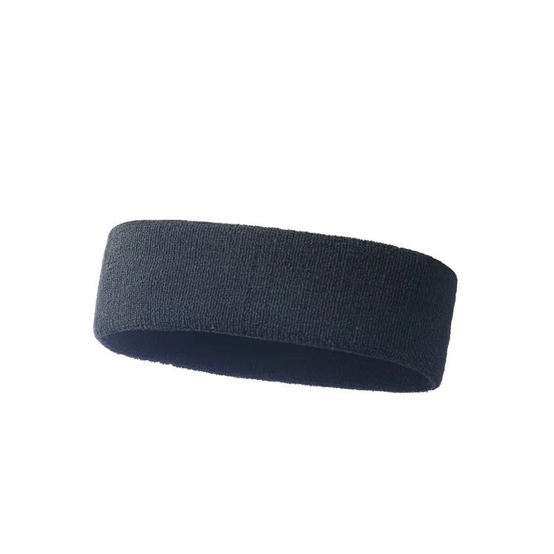 Elastic widening sports sweat headband in solid colours: black, blue, red, rose red, sky blue.