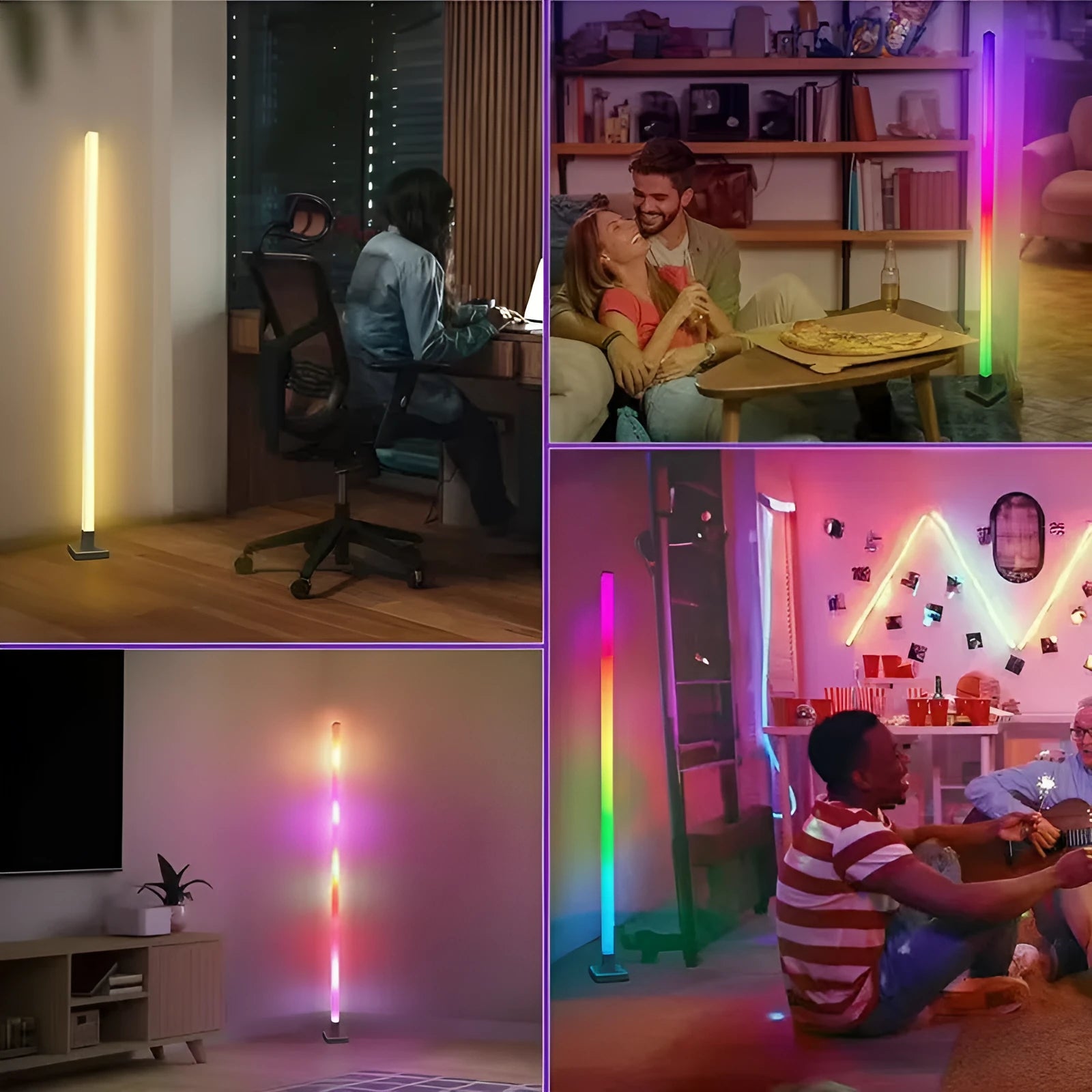 Corner floor lamp with remote control, colourful colour-changing LED, 120cm or 150cm length, modern style