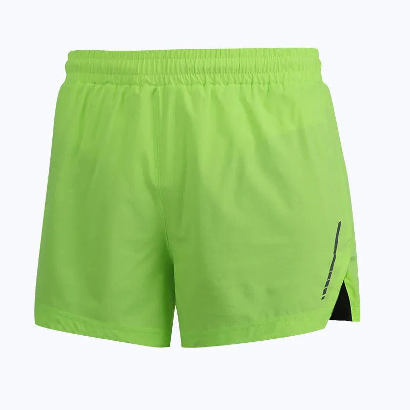 Men's straight-leg quick-drying running shorts in grey, shown flat.