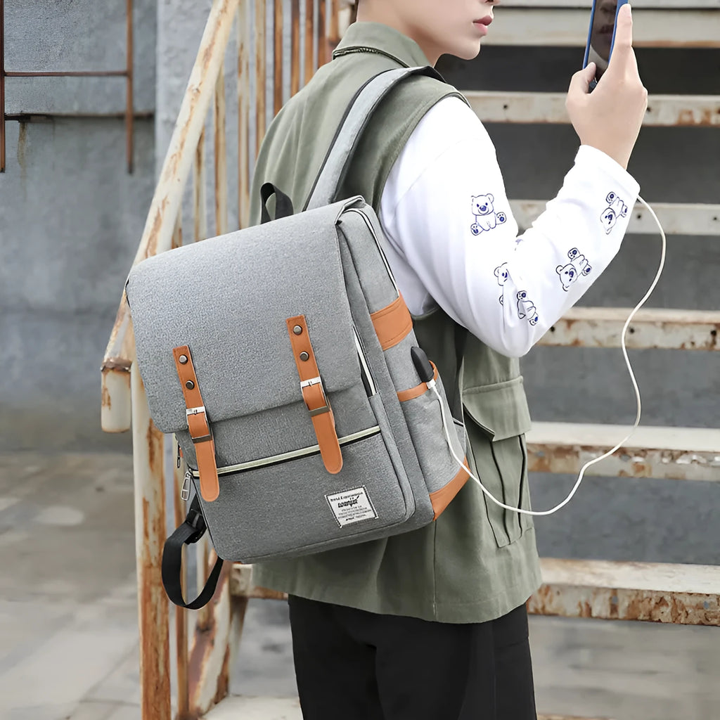 Three-piece business travel backpack in Oxford cloth with curved shoulder straps